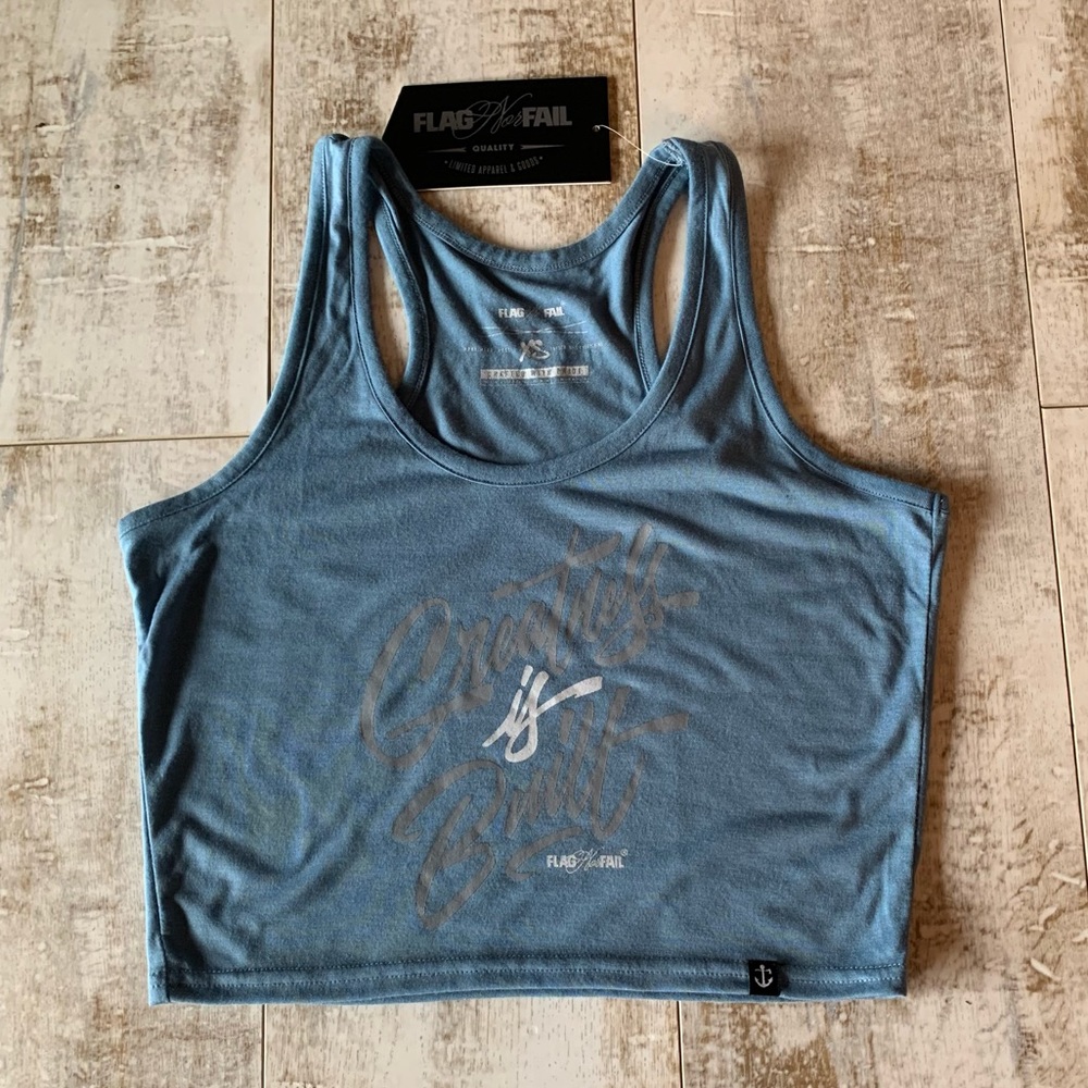 NWT Flag nor Fail Greatness is Built Blue Crop Tank